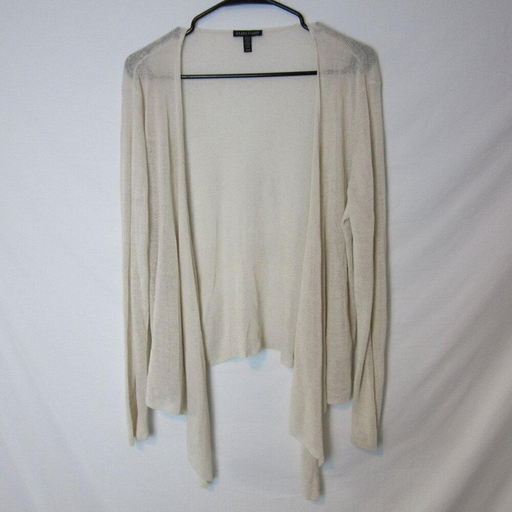 Eileen Fisher Sweater Italian Yarn Loose Knit Cream White Cardigan Womens Medium